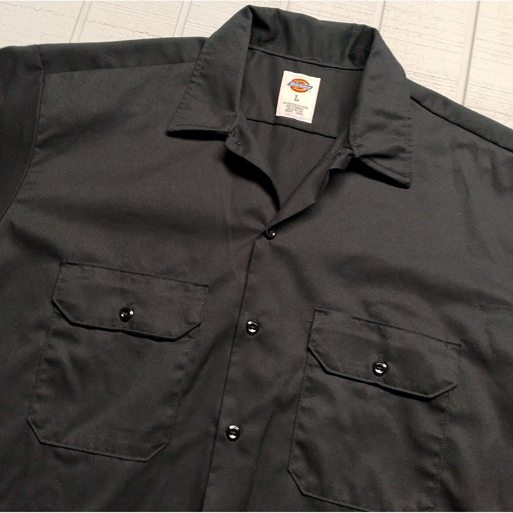 VTG Dickies Button Up Work Shirt Black Men's Size Large Black Workwear